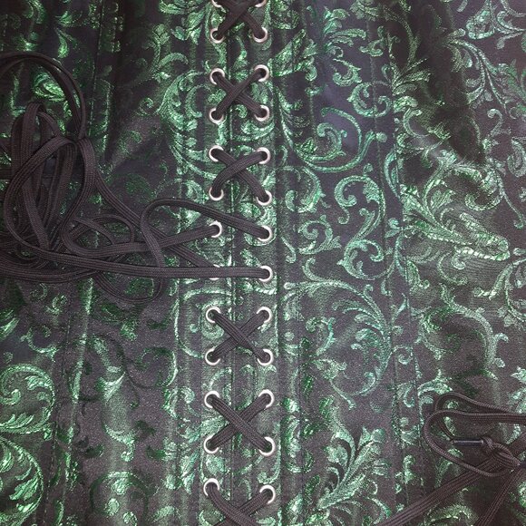 Long Green and Black Corset Size 40 Victorian Goth Witch Ivy - Picture 8 of 10
